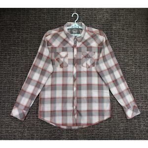 BKE Shirt Mens XL Gray Red Plaid Athletic Fit Western Pearl Snap Rockabilly